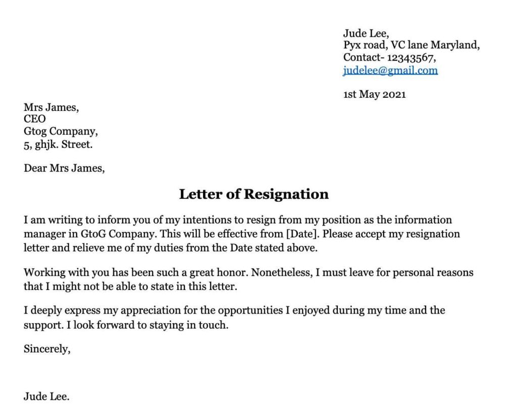 resignation letter